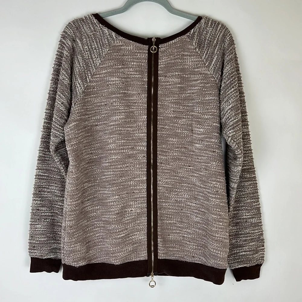 KUT FROM THE KLOTH pullover sweater mixed knit brown w/full back gold zi… - Picture 2 of 10